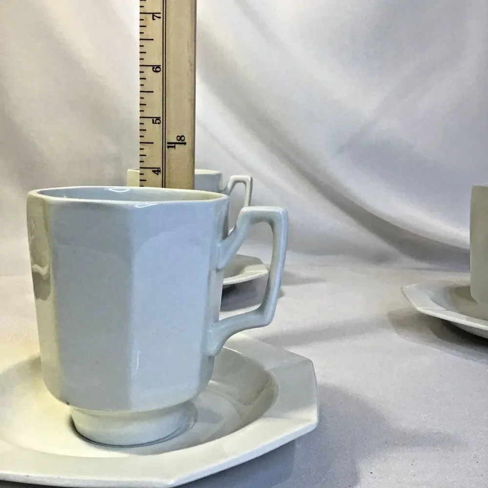 W H Grindley Ascot Satin White Ironstone Cup and Saucer Set of 6